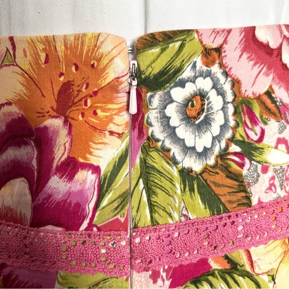 Vintage Fairycore Skirt Pink Green Floral Beaded Lace Boho A-Line Dolce - Picture 6 of 8